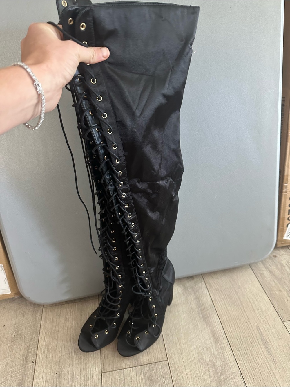 Unfamiliar brand thigh high lace up boots size 10 never worn